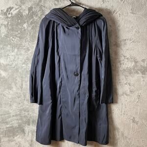 Overland‎ Donatella Reversible Water Repellant Raincoat XS Navy Pleated Hood